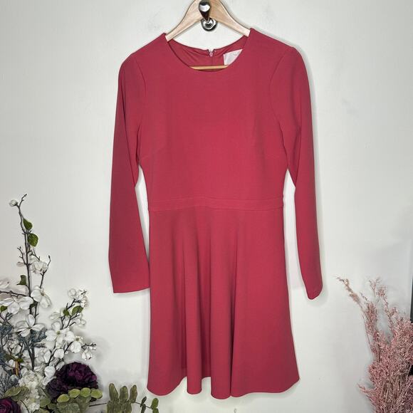GAL MEETS GLAM Greer Long Sleeve Fit & Flare Dress Salmon Pink Sz 8 {OO13} - Picture 2 of 5